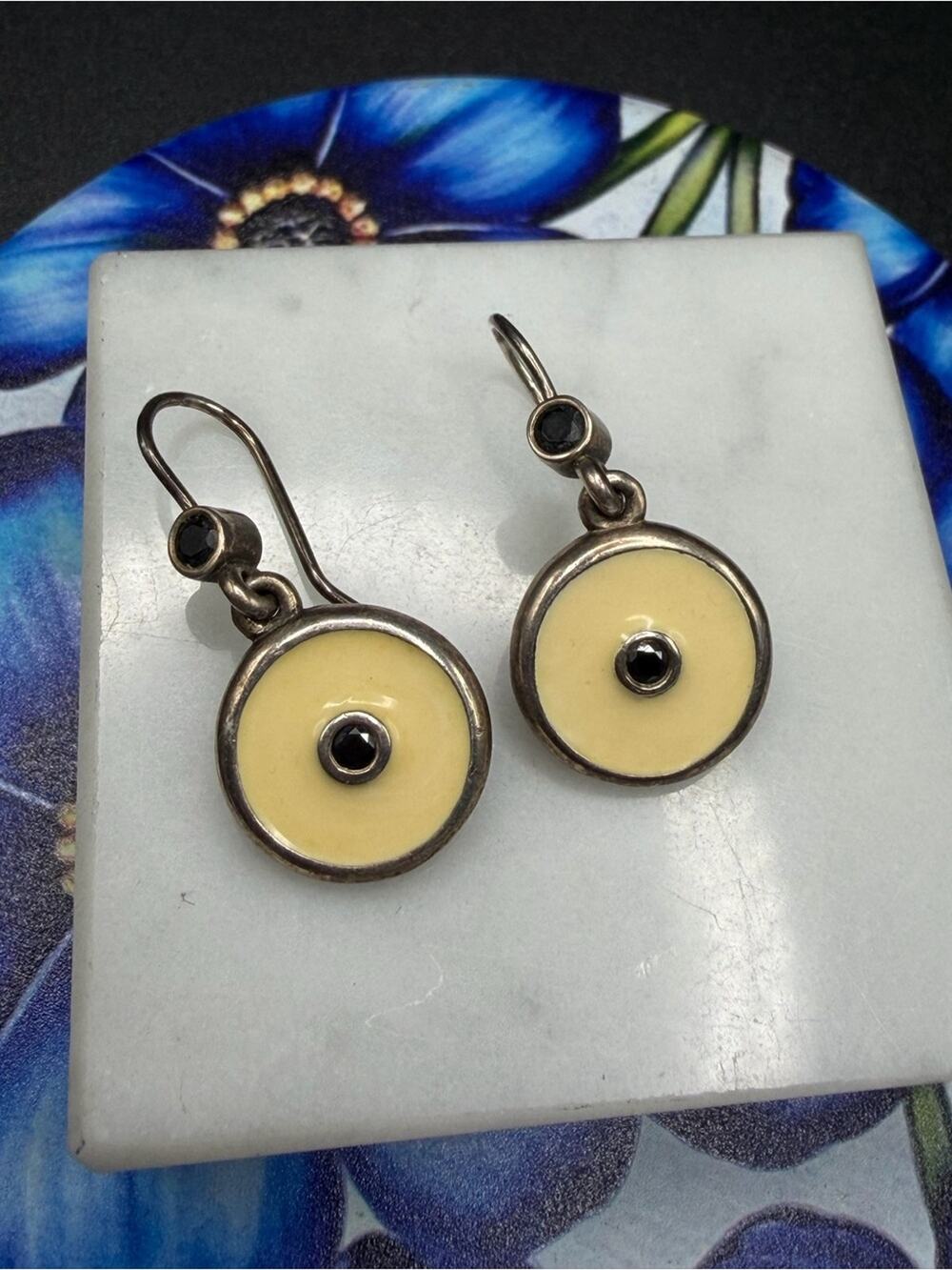 Pandora Ivory Enamel 925 sterling silver drop earrings #S03 ALE 925